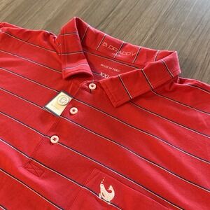 B. DRADDY TOWNES POLO SHIRT 2XL XXL RED COKE STRIPED  PERFORMANCE‎ PIMA COTTON